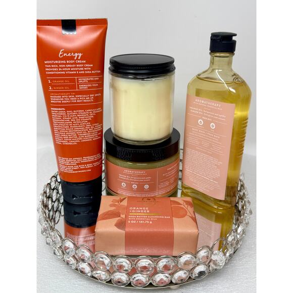 BBW Aromatherapy ENERGY Orange Ginger 5-Pc Bundle Cream + Scrub + Candle + More - Picture 2 of 3